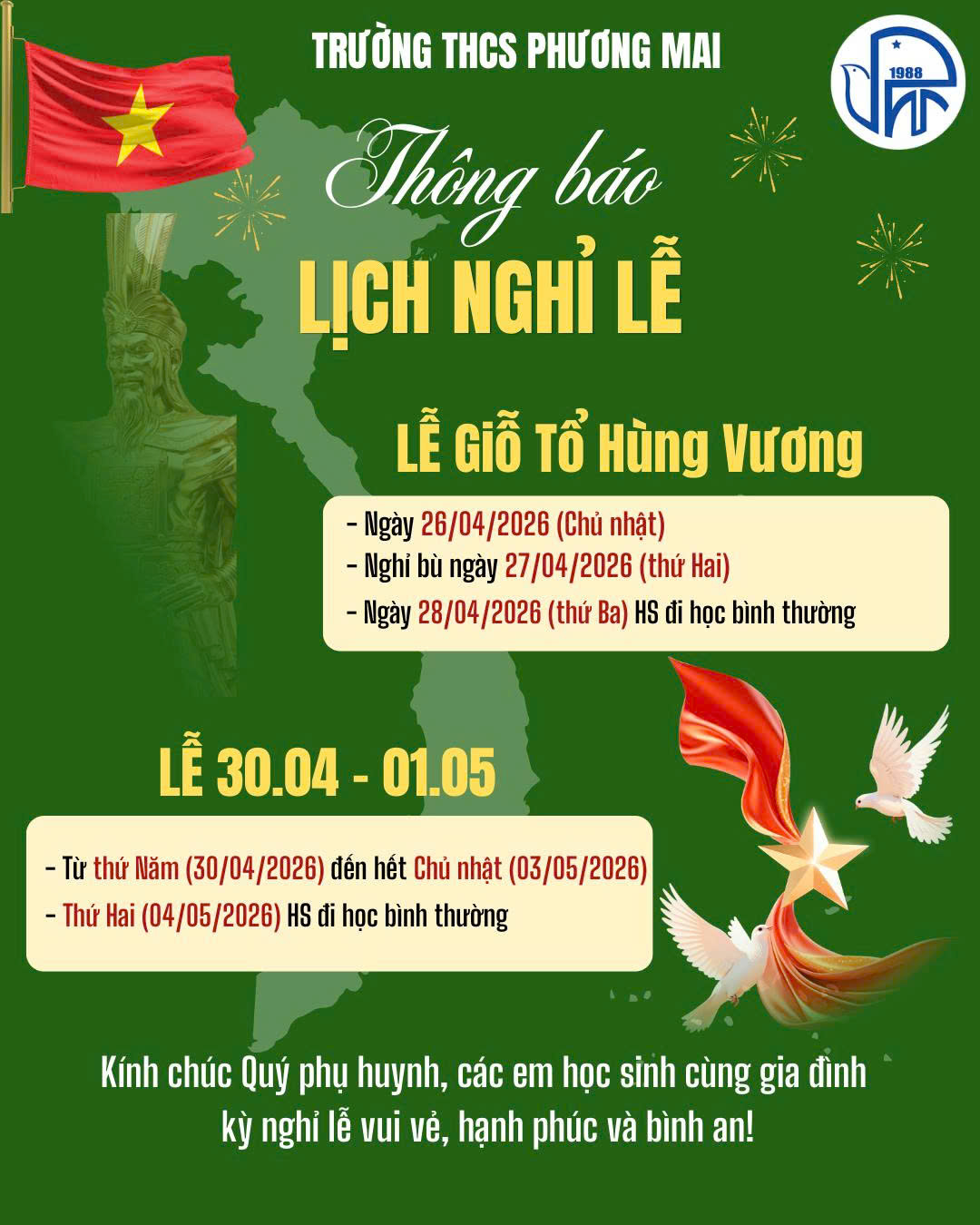 THÔNG BÁO LỊCH NGHỈ LỄ